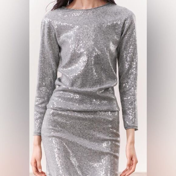 ZARA SEQUINED KNIT SWEATER - Picture 2 of 8